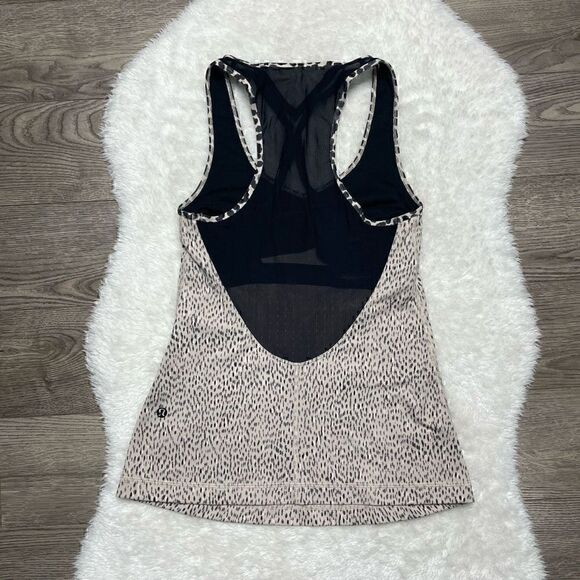 Lululemon Dance to Yoga Tank Top Size 4 Tan Beige Black Mesh Athletic - Picture 5 of 11